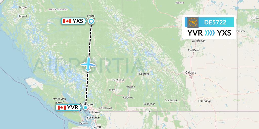 DE5722 Condor Flight Map: Vancouver to Prince George