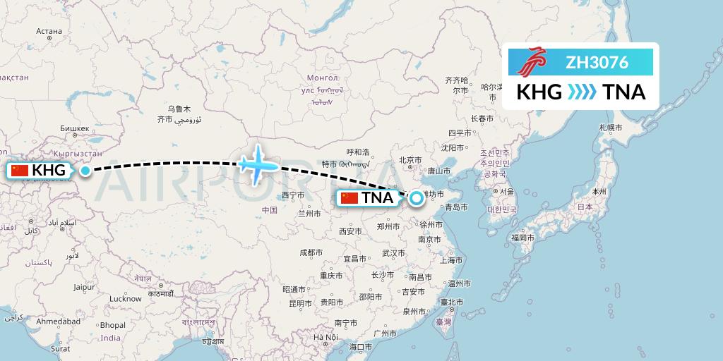 ZH3076 Shenzhen Airlines Flight Map: Kashgar to Jinan