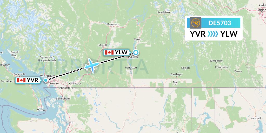 DE5703 Condor Flight Map: Vancouver to Kelowna