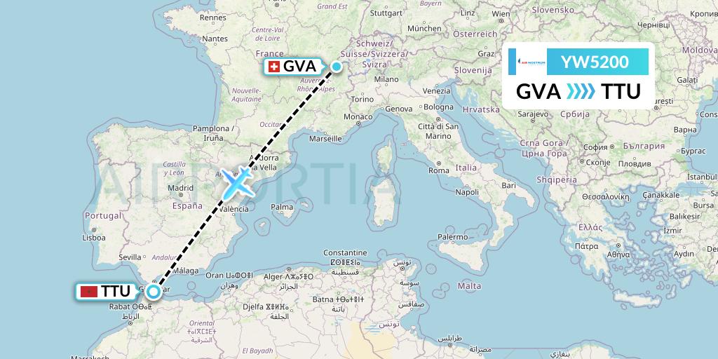 YW5200 Air Nostrum Flight Map: Geneva to Tetuan