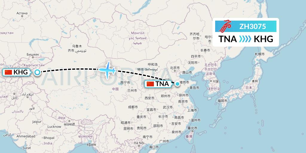 ZH3075 Shenzhen Airlines Flight Map: Jinan to Kashgar