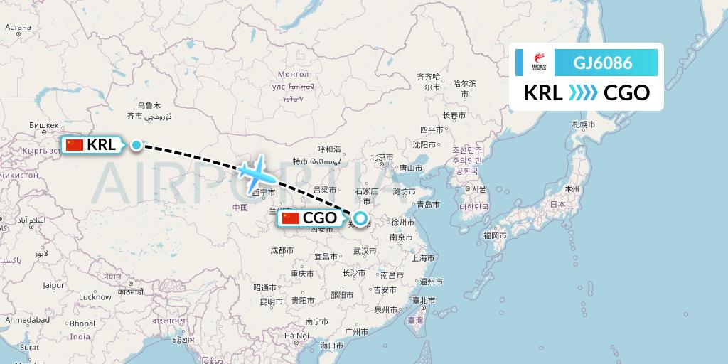 GJ6086 Loong Airlines Flight Map: Korla to Zhengzhou