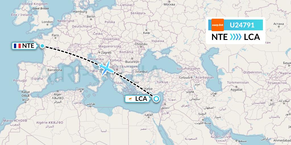 U24791 EasyJet Flight Map: Nantes to Larnaca