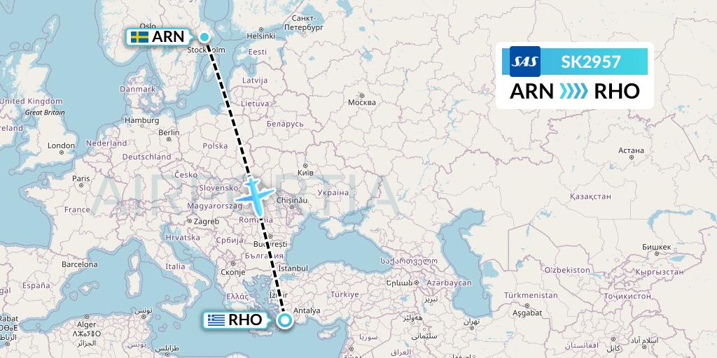 SK2957 SAS Flight Map: Stockholm to Rhodes