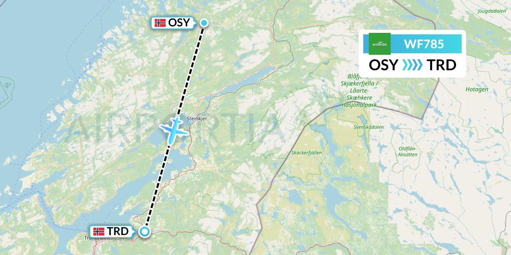 WF785 Wideroe Flight Map: Namsos to Trondheim