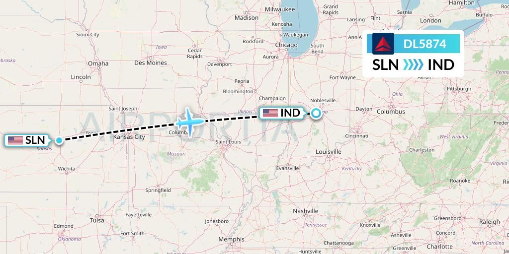 DL5874 Delta Air Lines Flight Map: Salina to Indianapolis