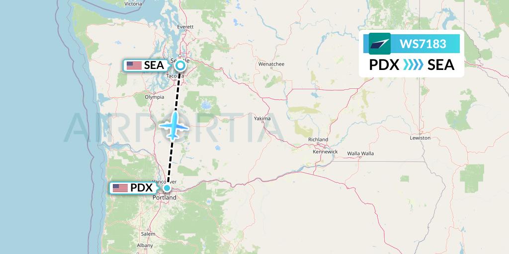 WS7183 WestJet Flight Map: Portland to Seattle