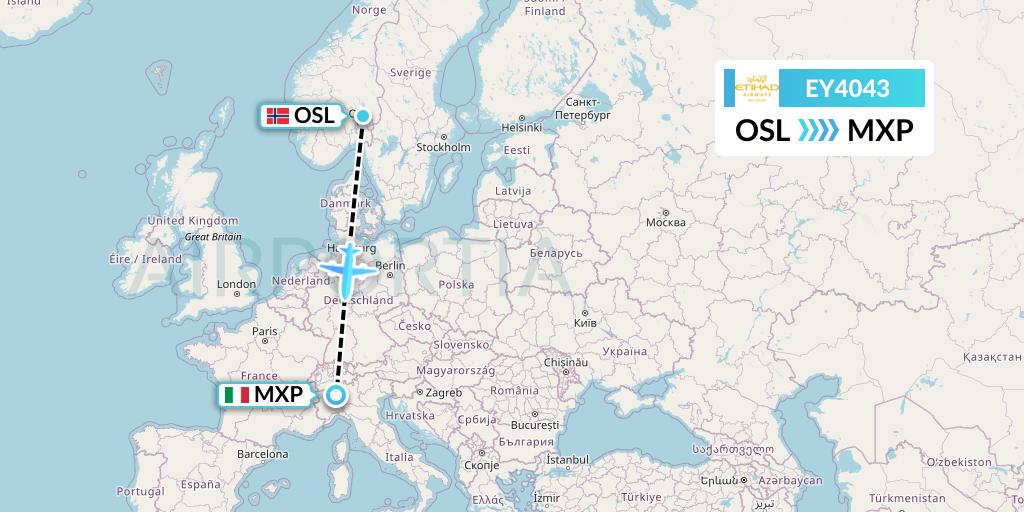 EY4043 Etihad Airways Flight Map: Oslo to Milan