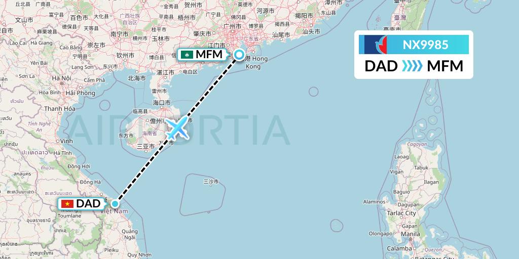 NX9985 Air Macau Flight Map: Da Nang to Macau