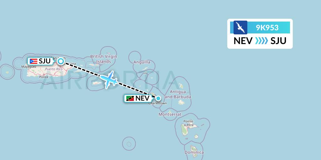 9K953 Cape Air Flight Map: Nevis to San Juan