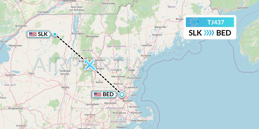 TJ437 Tradewind Aviation Flight Map: Saranac Lake to Bedford