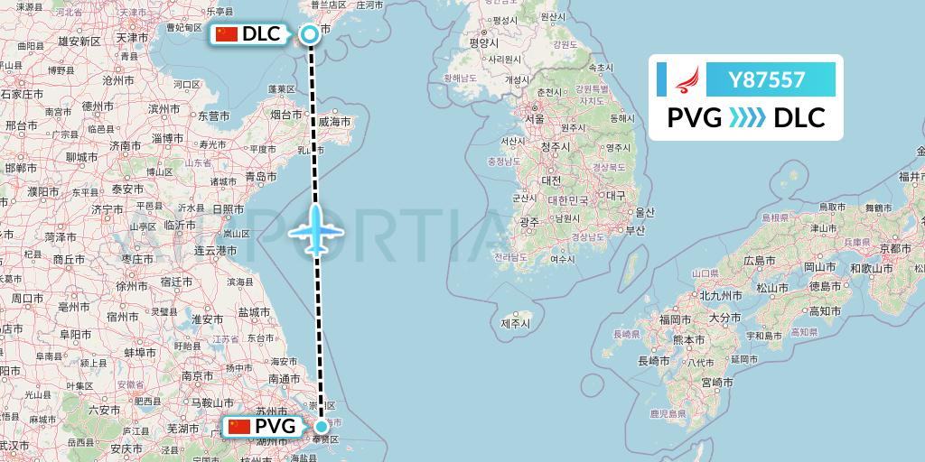 Y87557 Yangtze River Express Flight Map: Shanghai to Dalian