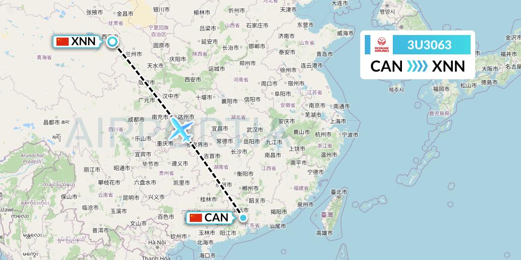 3U3063 Sichuan Airlines Flight Map: Guangzhou to Xining