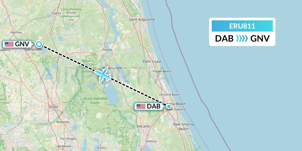 ERU811 Embry-riddle Aeronautical University Flight Map: Daytona Beach to Gainesville