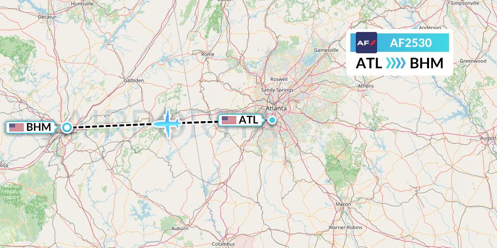 AF2530 Air France Flight Map: Atlanta to Birmingham