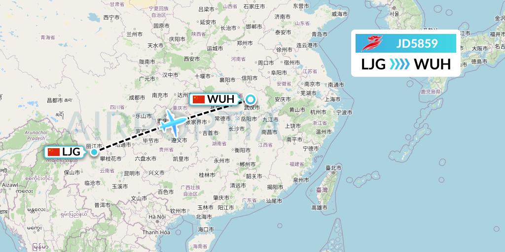 JD5859 Capital Airlines Flight Map: Lijiang to Wuhan