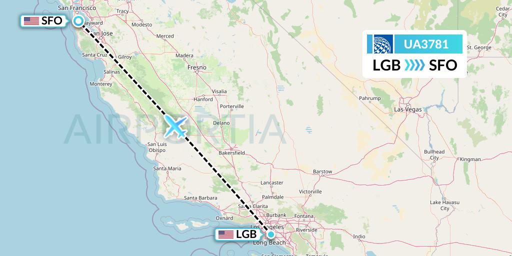 UA3781 United Airlines Flight Map: Long Beach to San Francisco