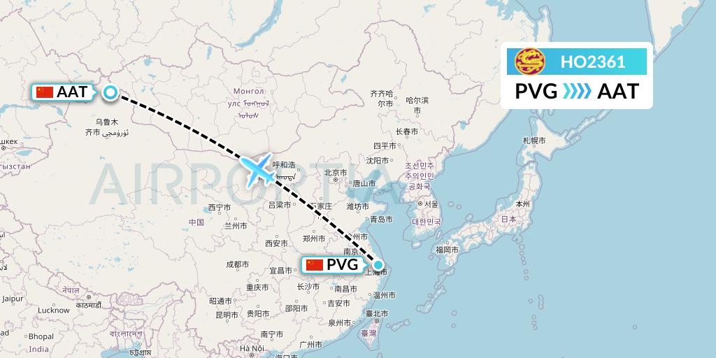 HO2361 Juneyao Airlines Flight Map: Shanghai to Altay