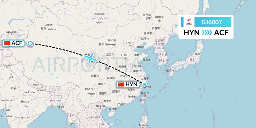GJ6007 Loong Airlines Flight Map: Huangyan to Aksu