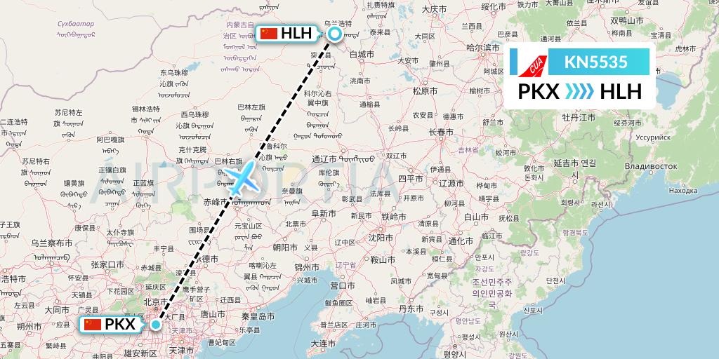 KN5535 China United Airlines Flight Map: Beijing to Ulanhot