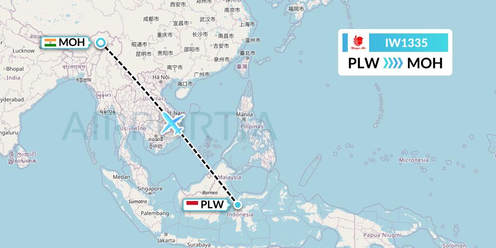 IW1335 Wings Air Flight Map: Palu to Mohanbari