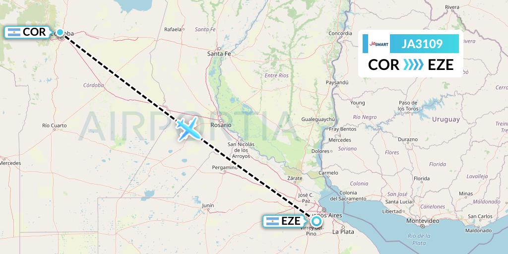 JA3109 JetSMART Flight Map: Cordoba to Buenos Aires