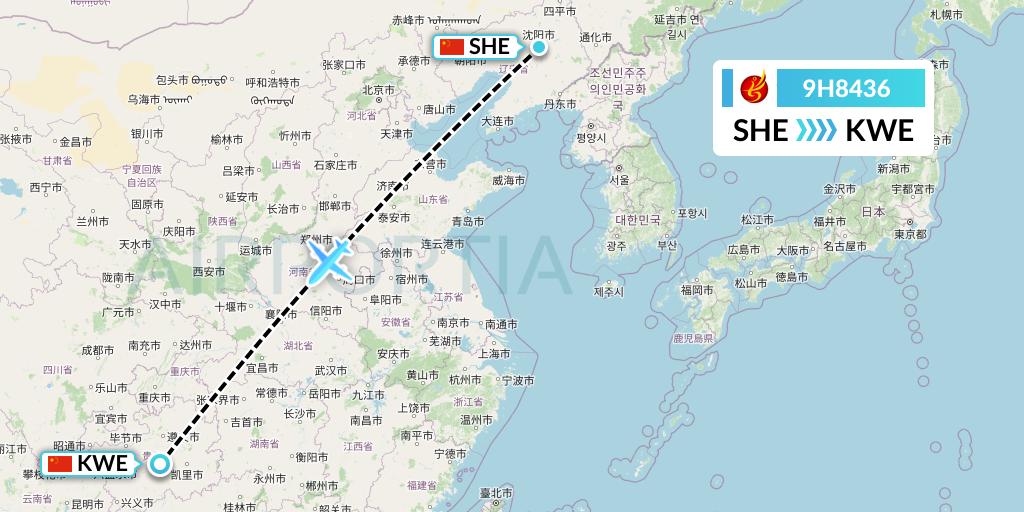 9H8436 Air Changan Flight Map: Shenyang to Guiyang