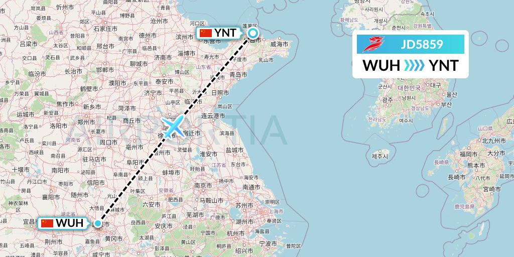JD5859 Capital Airlines Flight Map: Wuhan to Yantai