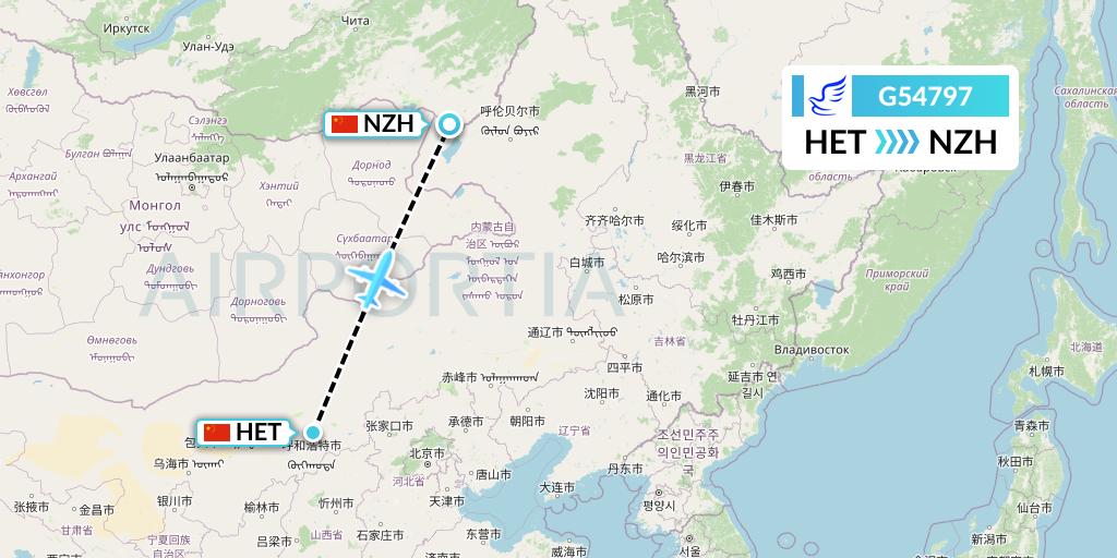 G54797 China Express Airlines Flight Map: Hohhot to Manzhouli