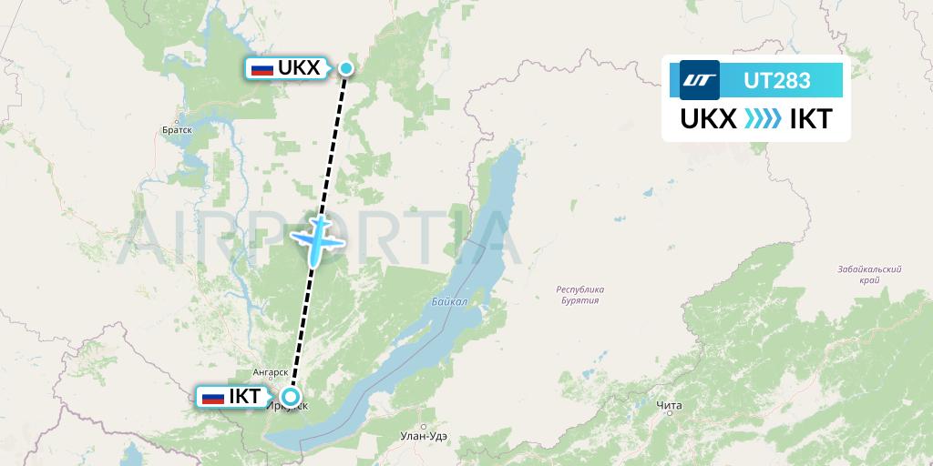 UT283 UTair Flight Map: Ust-Kut to Irkutsk
