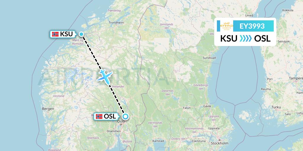EY3993 Etihad Airways Flight Map: Kristiansund to Oslo