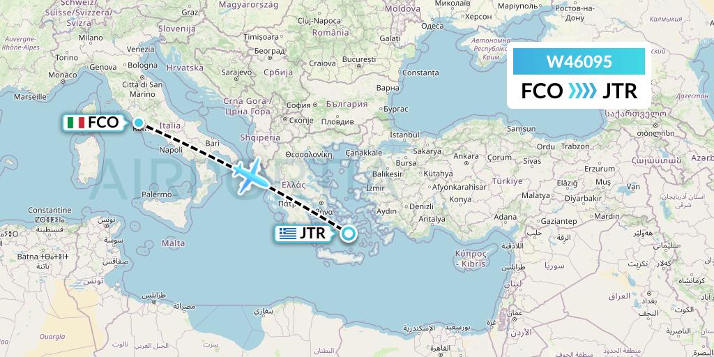 W46095 Wizz Air Malta Flight Map: Rome to Santorini