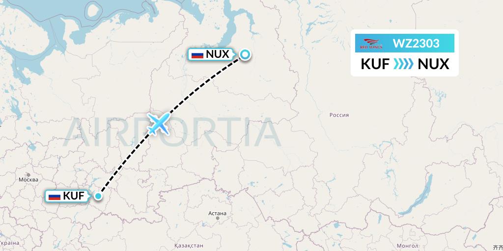 WZ2303 Red Wings Flight Map: Samara to Novy Urengoy