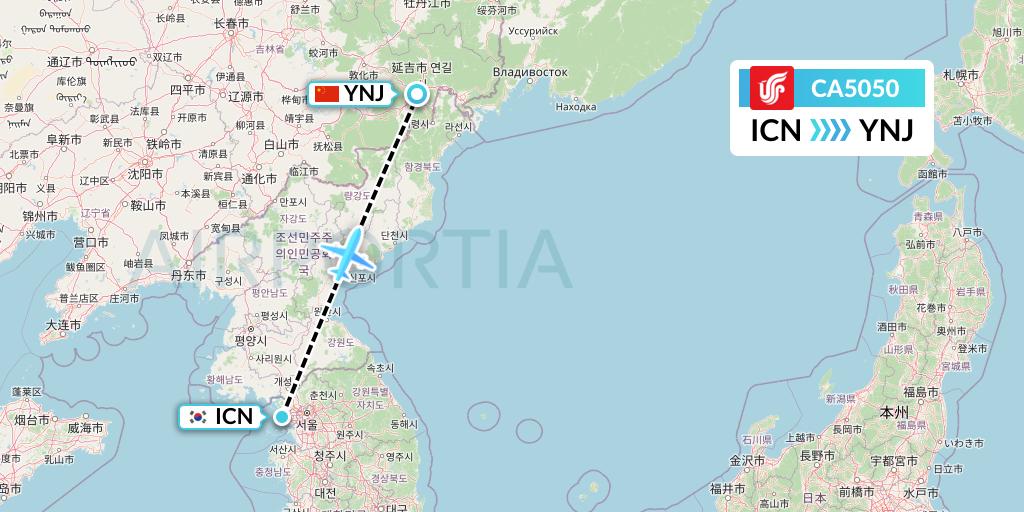 CA5050 Air China Flight Map: Seoul to Yanji