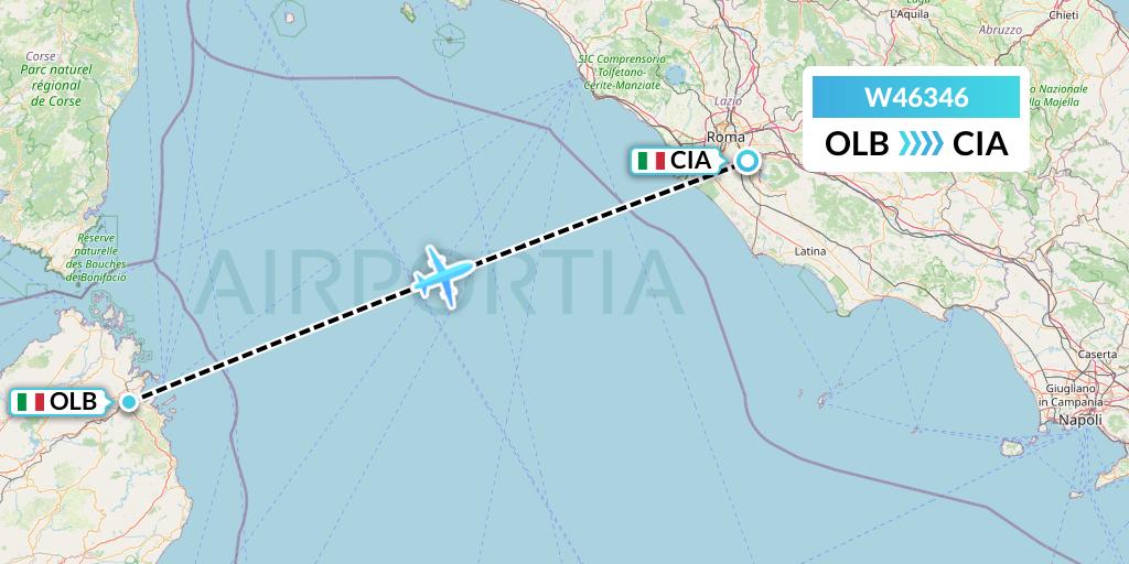 W46346 Wizz Air Malta Flight Map: Olbia to Rome