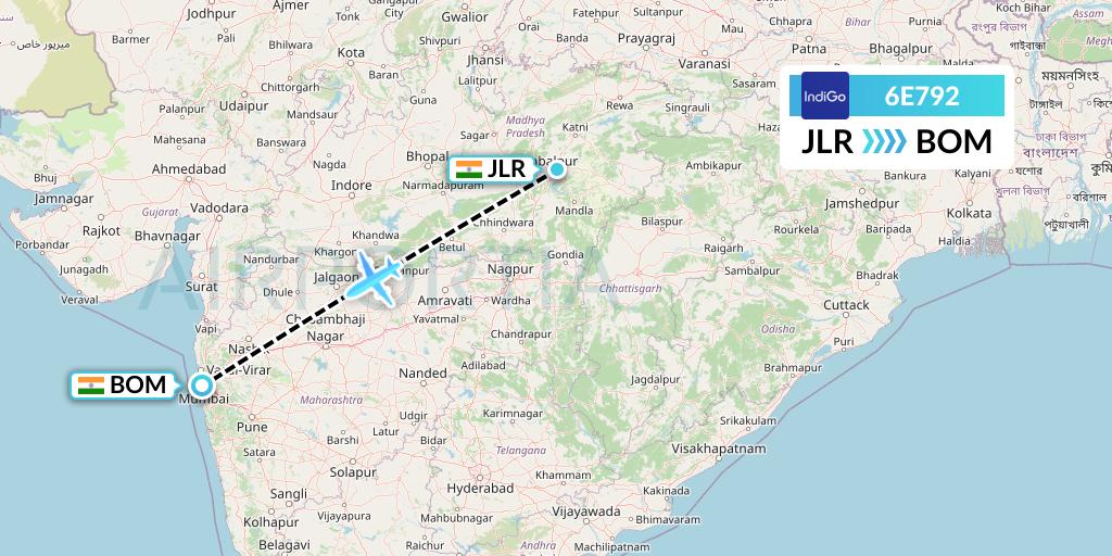 6E792 IndiGo Airlines Flight Map: Jabalpur to Mumbai