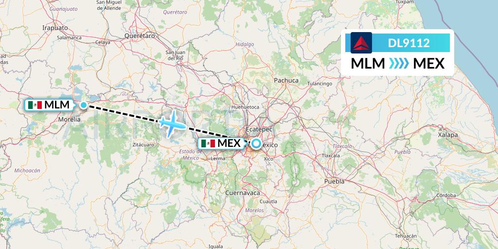 DL9112 Delta Air Lines Flight Map: Morelia to Mexico City