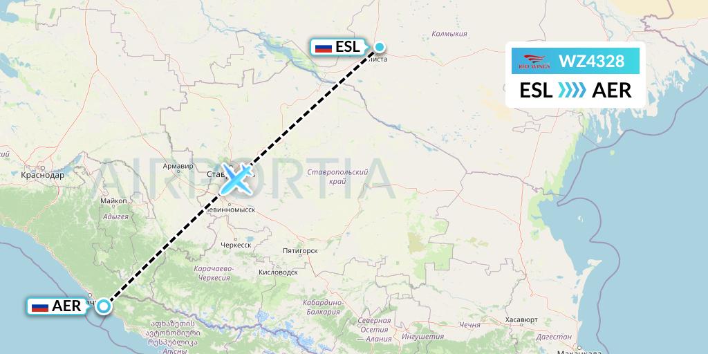 WZ4328 Red Wings Flight Map: Elista to Sochi