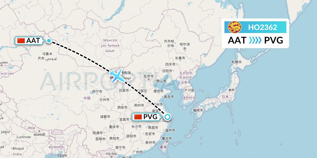 HO2362 Juneyao Airlines Flight Map: Altay to Shanghai