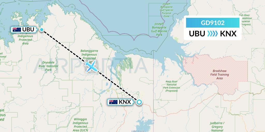 GD9102 Aviair Pty Ltd Flight Map: Australia to Kununurra