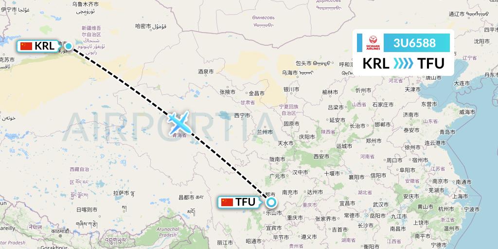 3U6588 Sichuan Airlines Flight Map: Korla to Chengdu