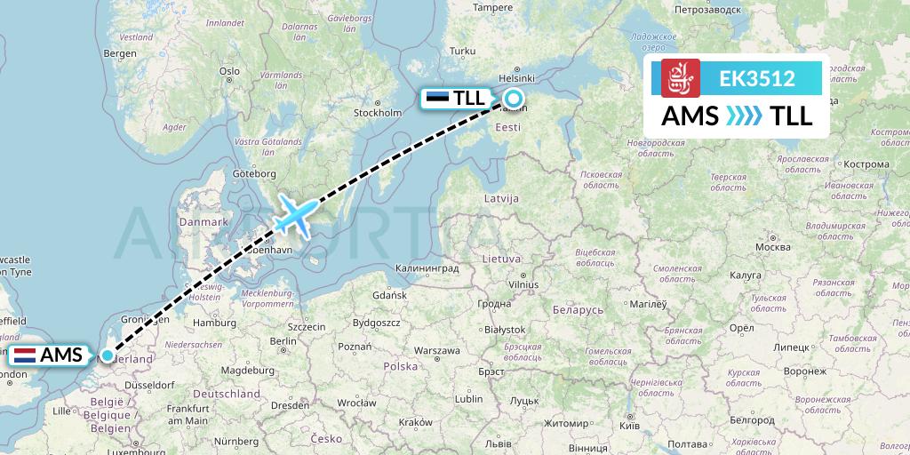 EK3512 Emirates Flight Map: Amsterdam to Tallinn
