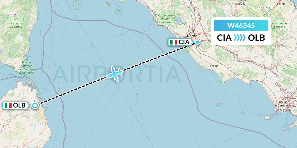 W46345 Wizz Air Malta Flight Map: Rome to Olbia