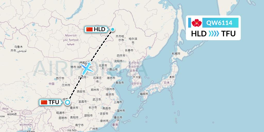QW6114 Qingdao Airlines Flight Map: Hailar to Chengdu