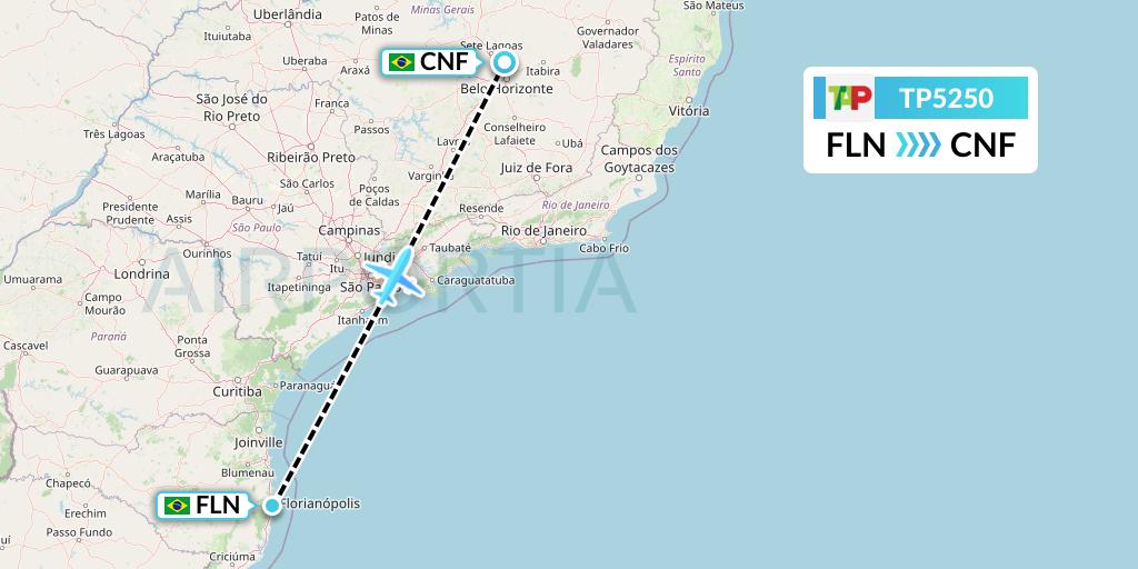 TP5250 TAP Portugal Flight Map: Florianopolis to Belo Horizonte