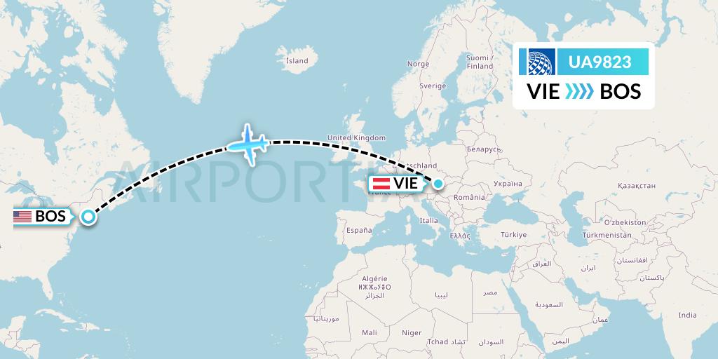UA9823 United Airlines Flight Map: Vienna to Boston