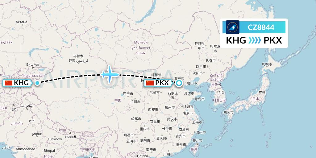 CZ8844 China Southern Airlines Flight Map: Kashgar to Beijing