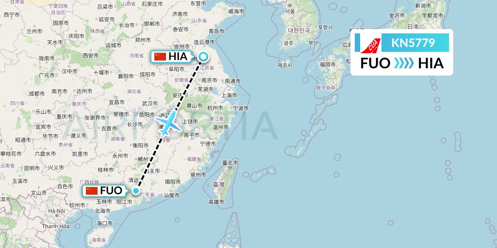 KN5779 China United Airlines Flight Map: Foshan to Huai'an