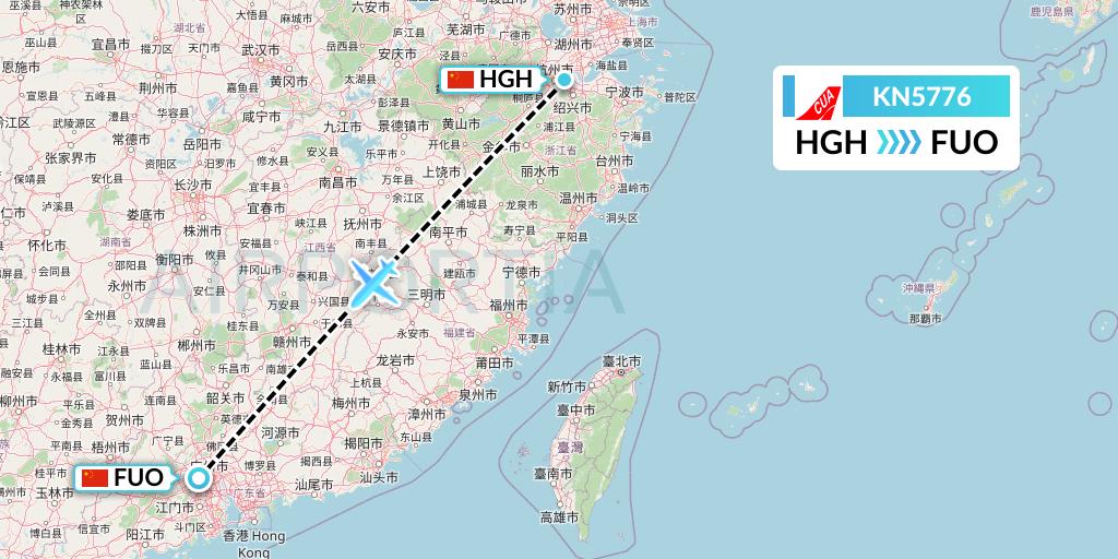 KN5776 China United Airlines Flight Map: Hangzhou to Foshan