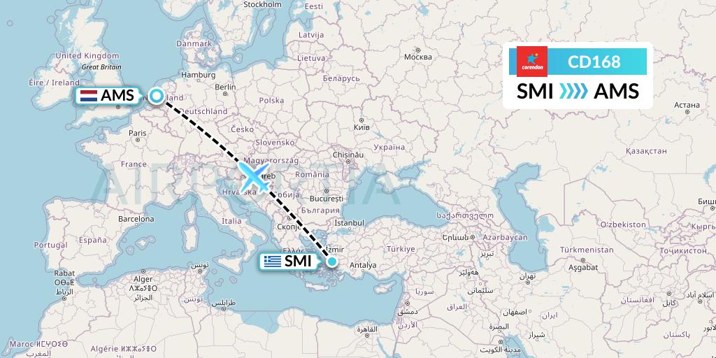 CD168 Dutch Corendon Airlines Flight Map: Samos to Amsterdam